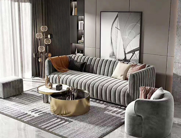 轻奢艺术客厅家具 优质绒布沙发三人沙发